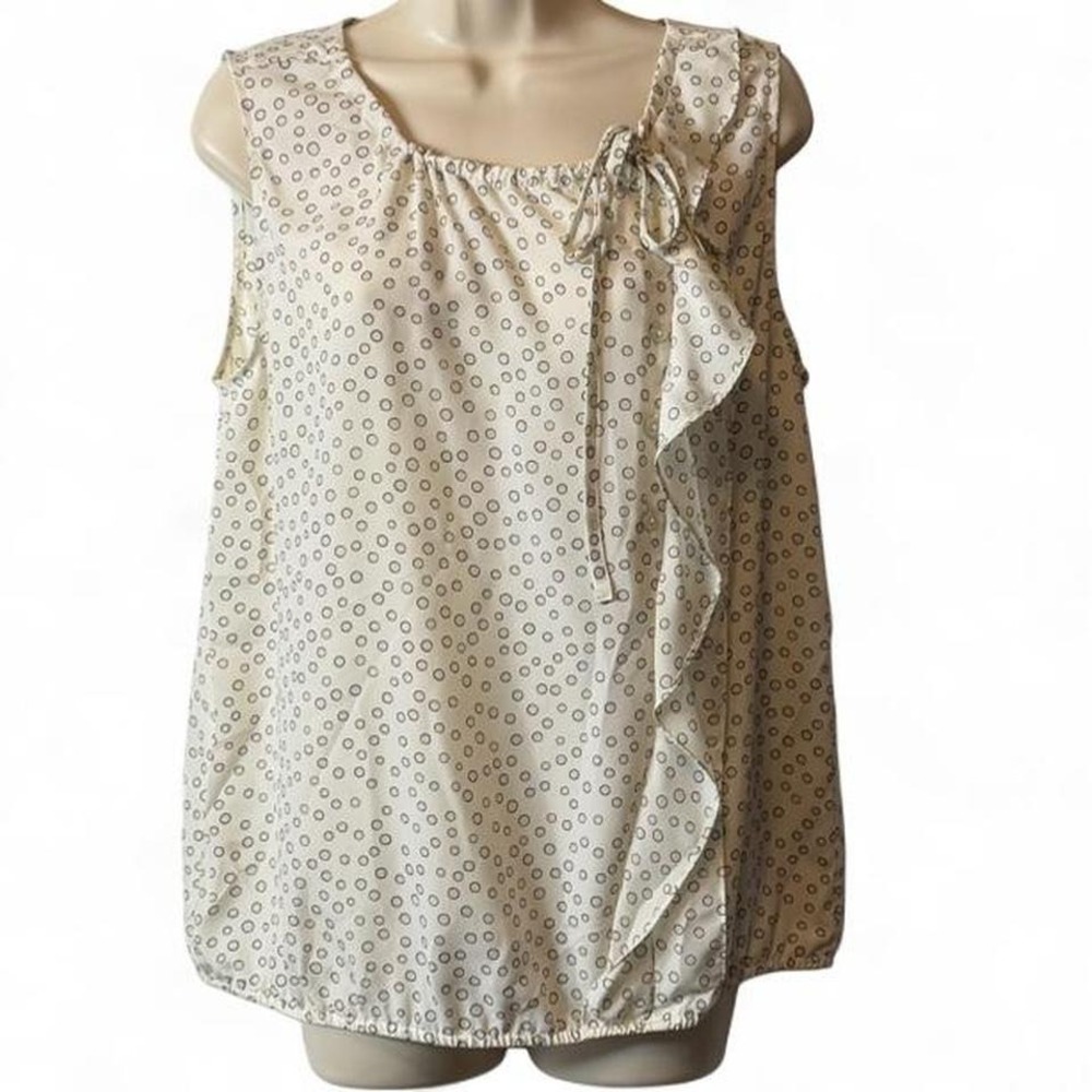 Ann Taylor LOFT Polka Dot Ruffle‎ Sleeveless Blouse, Women's Size